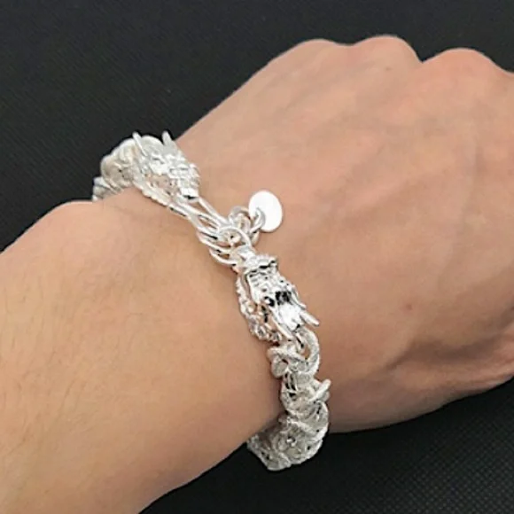 STERLING SILVER DRAGON BRACELET - Picture 3 of 7